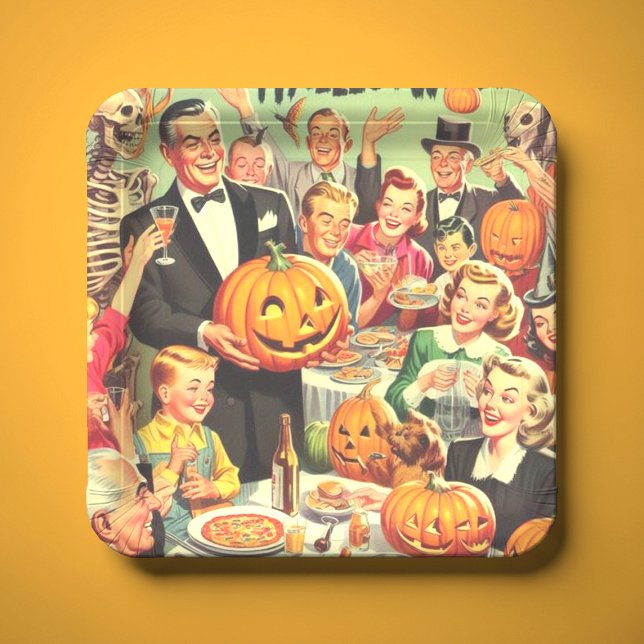 Vintage Halloween Party Illustration Paper Plate (Creator Uploaded)