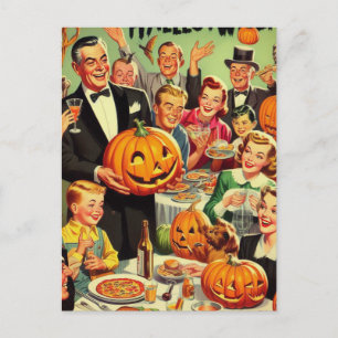 Vintage Halloween Party Illustration Postcard