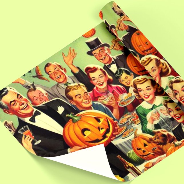 Vintage Halloween Party Illustration Wrapping Paper (Creator Uploaded)