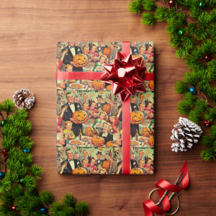 Vintage Halloween Party Illustration Wrapping Paper