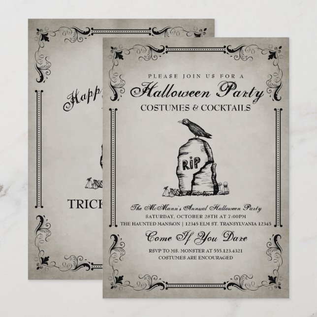 Vintage Halloween Party Invitation (Front/Back)