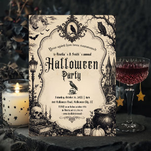 Vintage Halloween Party Invitation   Gothic Raven 