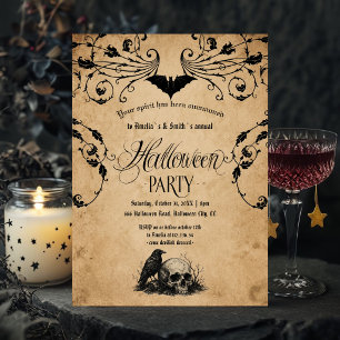 Vintage Halloween Party Invitation Gothic Raven