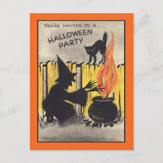 Vintage Halloween Party Invitation Postcard  (Front)