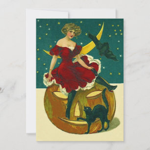 Vintage Halloween Party Invitations Mask JOL Gal