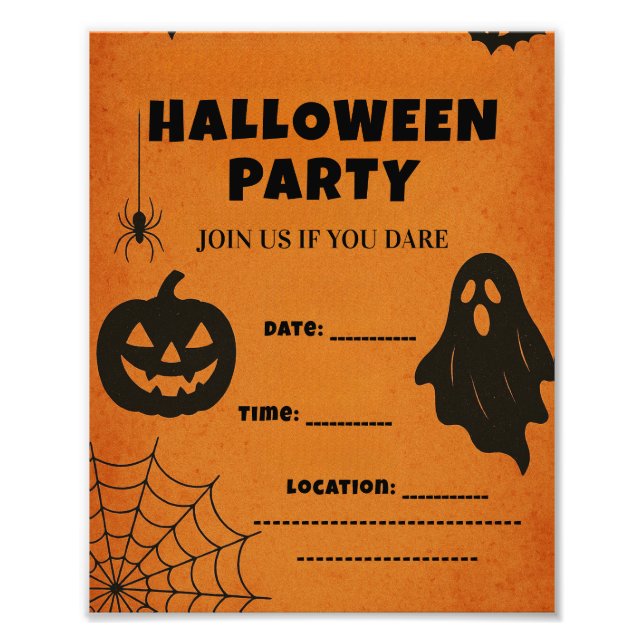 Vintage Halloween Party Invite | Spooky Icons Photo Print (Front)
