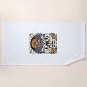 Vintage Halloween Party No Tricks Just Treats Desi Beach Towel