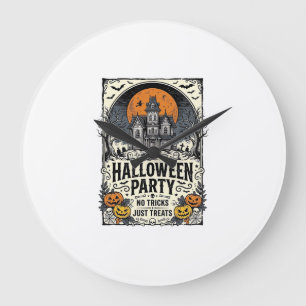 Vintage Halloween Party No Tricks Just Treats Desi Large Clock