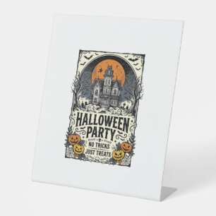 Vintage Halloween Party No Tricks Just Treats Desi Pedestal Sign