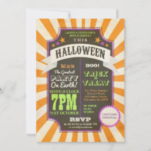 Vintage Halloween Party Orange Carnival invite