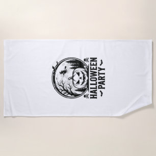 Vintage Halloween Party Pumpkin Witch Shirt Design Beach Towel
