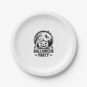 Vintage Halloween Party Pumpkin Witch Shirt Design Paper Plate