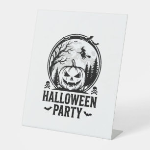 Vintage Halloween Party Pumpkin Witch Shirt Design Pedestal Sign