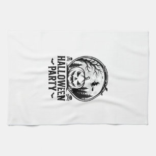Vintage Halloween Party Pumpkin Witch Shirt Design Tea Towel