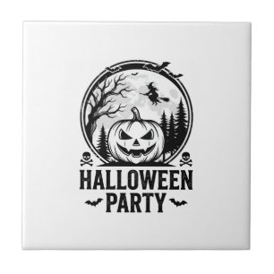 Vintage Halloween Party Pumpkin Witch Shirt Design Tile