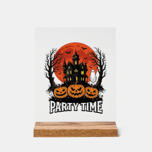 Vintage Halloween Party Time Ghost Pumpkin Shirt_1 Acrylic Sign