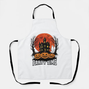 Vintage Halloween Party Time Ghost Pumpkin Shirt_1 Apron