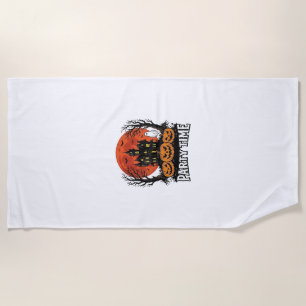 Vintage Halloween Party Time Ghost Pumpkin Shirt_1 Beach Towel