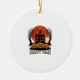 Vintage Halloween Party Time Ghost Pumpkin Shirt_1 Ceramic Tree Decoration