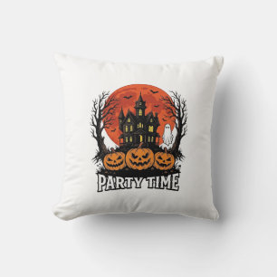 Vintage Halloween Party Time Ghost Pumpkin Shirt_1 Cushion
