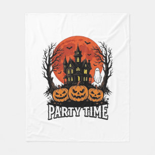 Vintage Halloween Party Time Ghost Pumpkin Shirt_1 Fleece Blanket