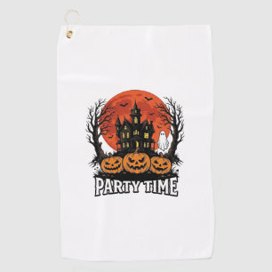 Vintage Halloween Party Time Ghost Pumpkin Shirt_1 Golf Towel