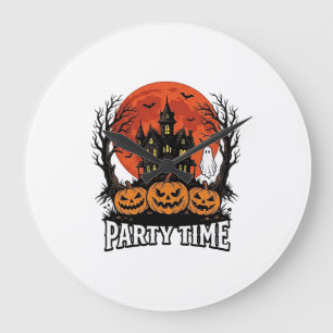 Vintage Halloween Party Time Ghost Pumpkin Shirt_1 Large Clock