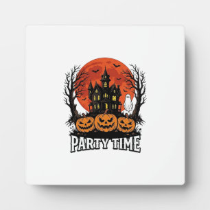 Vintage Halloween Party Time Ghost Pumpkin Shirt_1 Plaque