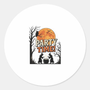 Vintage Halloween Party Time Witch Cauldron Shirt_ Classic Round Sticker