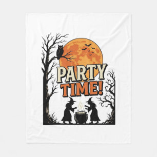 Vintage Halloween Party Time Witch Cauldron Shirt_ Fleece Blanket