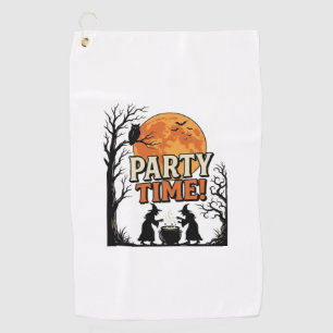 Vintage Halloween Party Time Witch Cauldron Shirt_ Golf Towel
