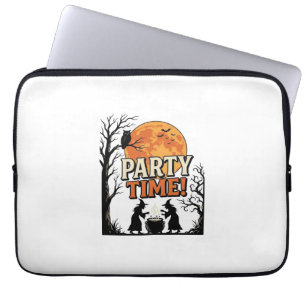 Vintage Halloween Party Time Witch Cauldron Shirt_ Laptop Sleeve