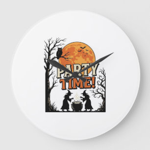 Vintage Halloween Party Time Witch Cauldron Shirt_ Large Clock