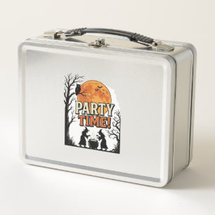Vintage Halloween Party Time Witch Cauldron Shirt_ Metal Lunch Box