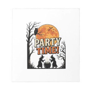 Vintage Halloween Party Time Witch Cauldron Shirt_ Notepad