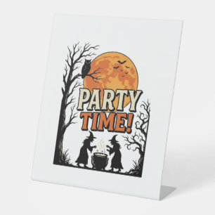 Vintage Halloween Party Time Witch Cauldron Shirt_ Pedestal Sign