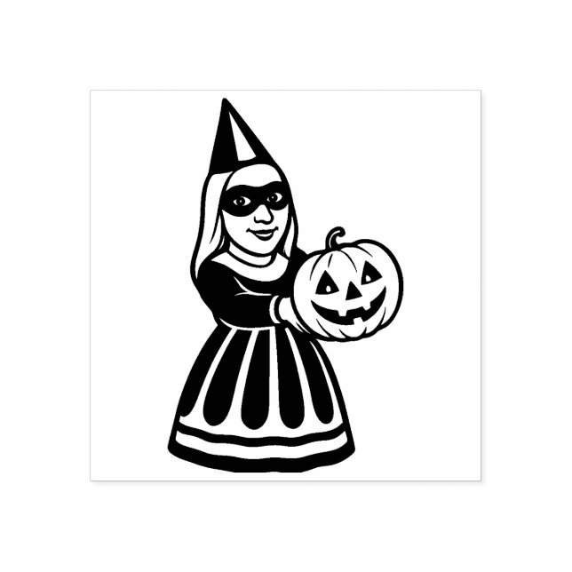 Vintage Halloween Party Woman Rubber Stamp (Imprint)
