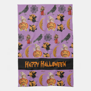 Vintage Halloween Pattern Decorative Kitchen Tea Towel