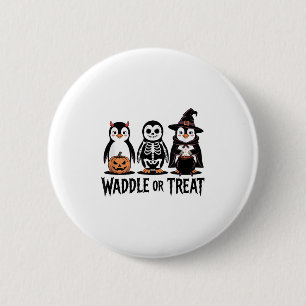 Vintage Halloween Penguin Trick Or Waddle Spooky _ 6 Cm Round Badge