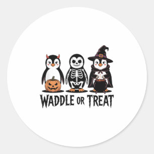 Vintage Halloween Penguin Trick Or Waddle Spooky Classic Round Sticker