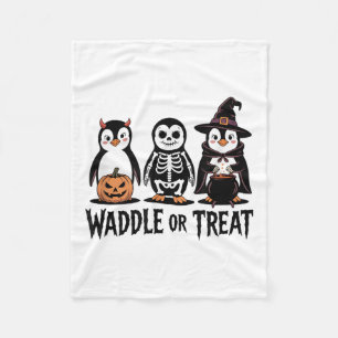 Vintage Halloween Penguin Trick Or Waddle Spooky Fleece Blanket