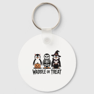 Vintage Halloween Penguin Trick Or Waddle Spooky Key Ring