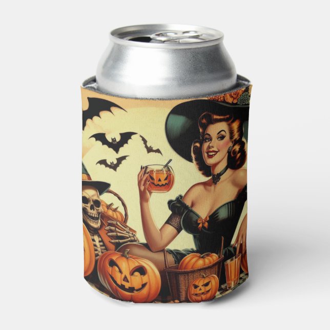 Vintage Halloween Pin-Up Can Cooler (Can Front)