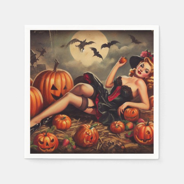 Vintage Halloween Pin Up Napkin (Front)