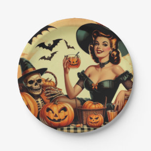 Vintage Halloween Pin-Up Paper Plate