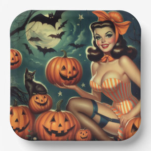 Vintage Halloween Pin Up Paper Plate