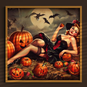 Vintage Halloween Pin Up Poster