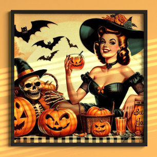 Vintage Halloween Pin-Up Poster