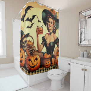 Vintage Halloween Pin-Up Shower Curtain