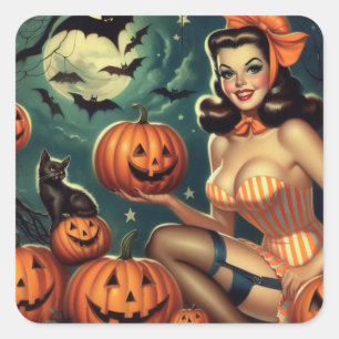 Vintage Halloween Pin Up Square Sticker